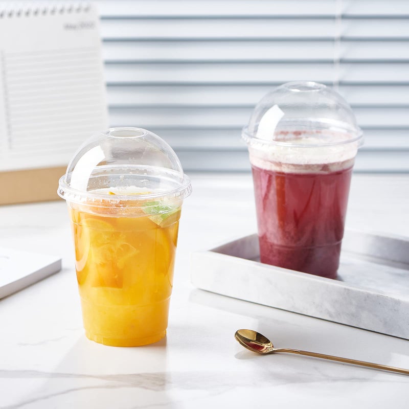 FULING [100 Sets-16 oz.] Plastic Cups With Dome Straw Slot Lids PET Crystal Clear Disposable Togo Cup BPA Free For Party Ice Cold Drinks Coffee Tea Parfait Dessert Smoothie Bubble Boba Fruit Milkshake Slush - Image 5